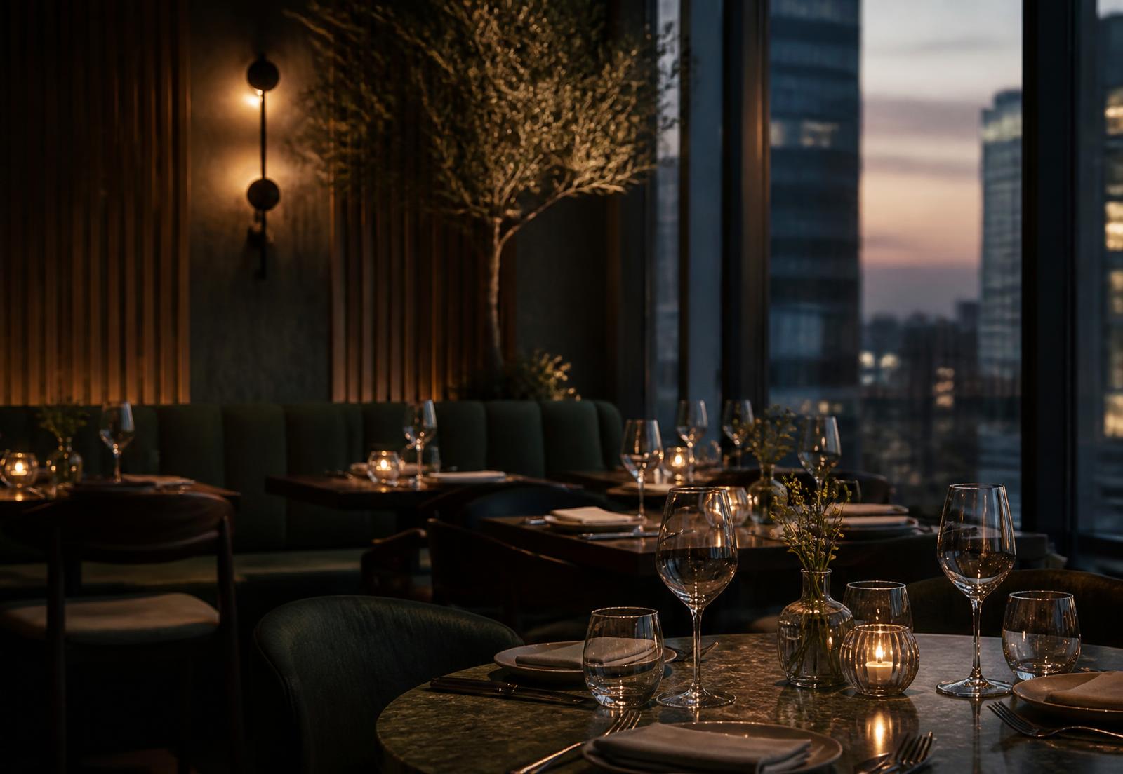 Sfeervol restaurantinterieur bij avondlicht